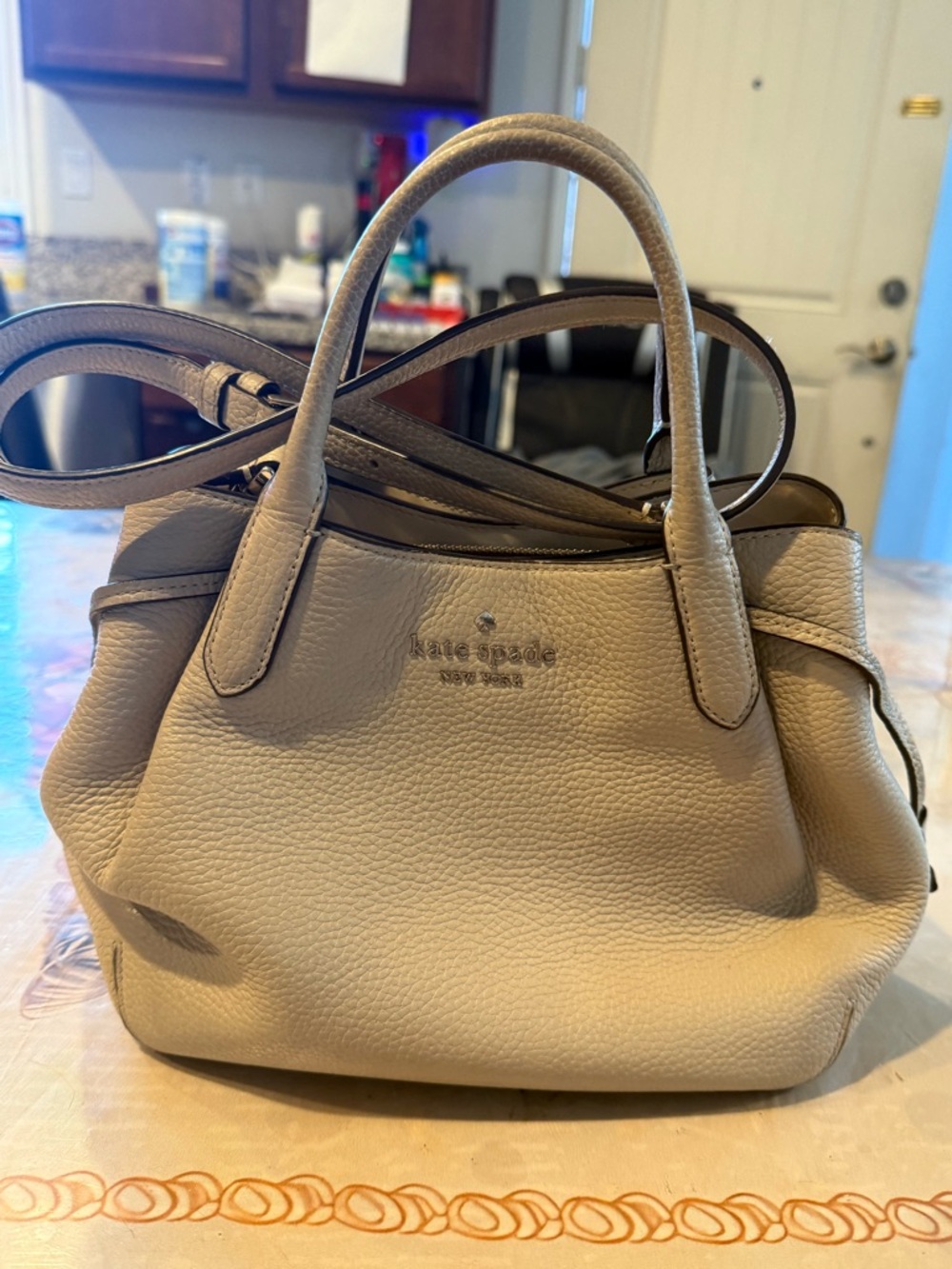 kate spade Pebbled Leather Satchel in Taupe